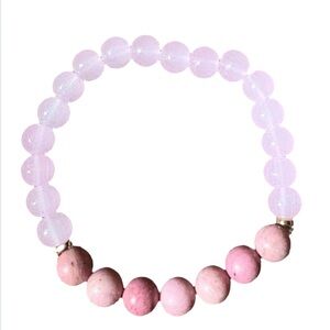 Rose Quartz and pink Beaded Bracelet with two silver accent beads.